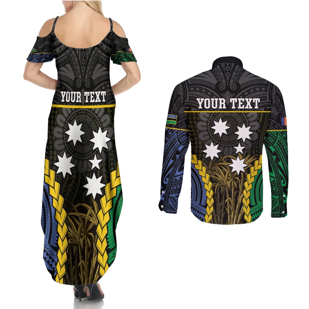 Personalised South Sea Islanders And New Ireland Couples Matching Summer Maxi Dress and Long Sleeve Button Shirt Kanakas Polynesian Pattern LT05 - Polynesian Pride