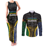 Personalised South Sea Islanders And New Ireland Couples Matching Tank Maxi Dress and Long Sleeve Button Shirt Kanakas Polynesian Pattern LT05 Black - Polynesian Pride