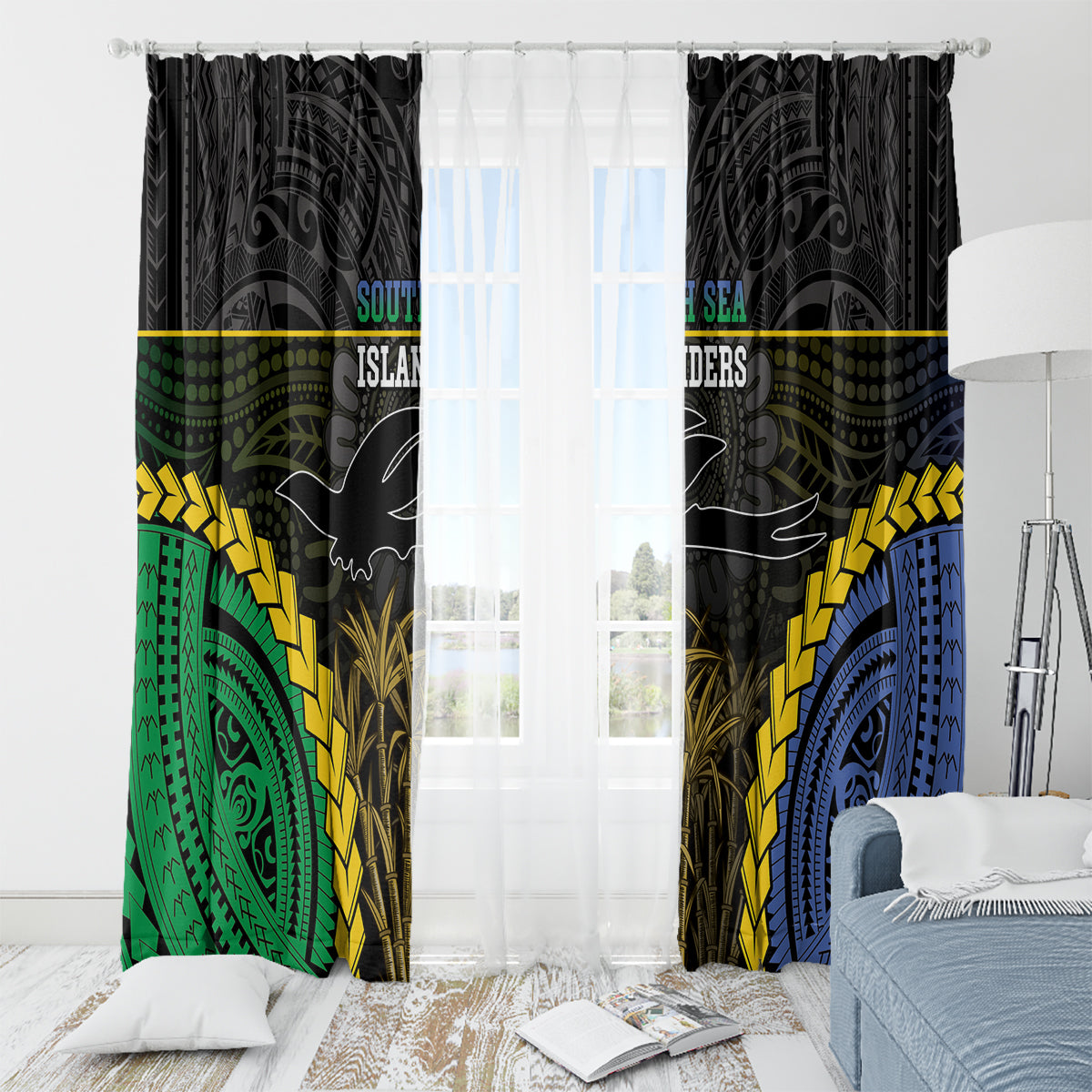 South Sea Islanders And New Ireland Window Curtain Kanakas Polynesian Pattern