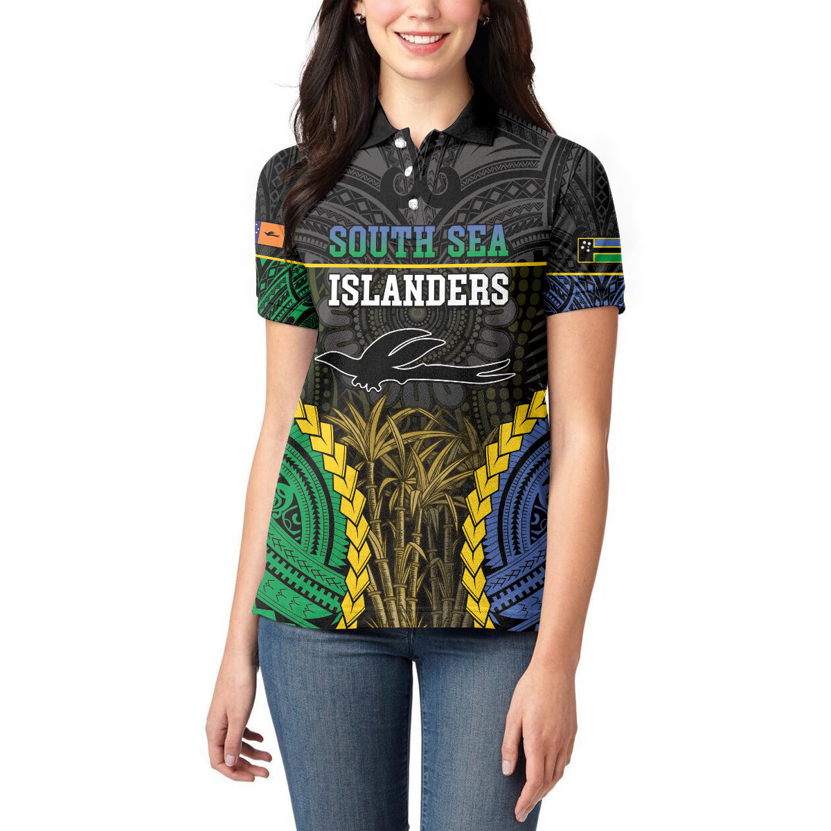 Personalised South Sea Islanders And New Ireland Women Polo Shirt Kanakas Polynesian Pattern