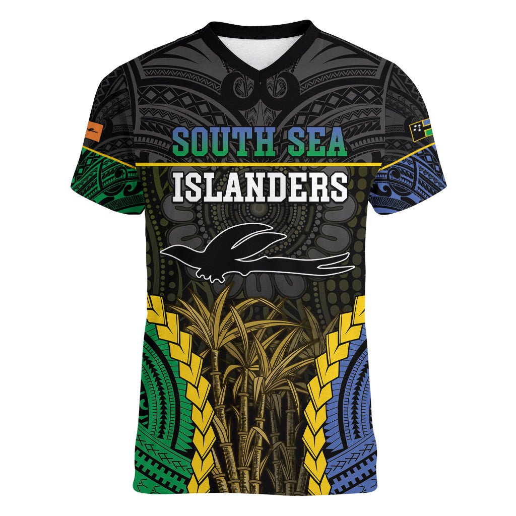 Personalised South Sea Islanders And New Ireland Women V-Neck T-Shirt Kanakas Polynesian Pattern