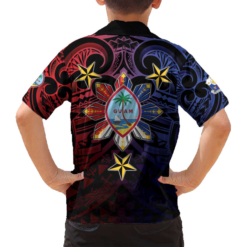 Philippines Guam Family Matching Long Sleeve Bodycon Dress and Hawaiian Shirt Filipino Sun With Guaman Seal LT05 - Polynesian Pride