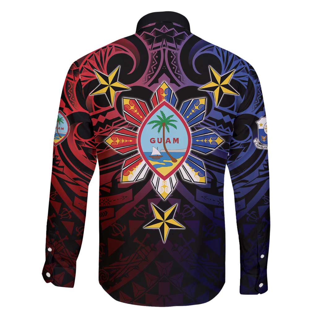 Philippines Guam Family Matching Long Sleeve Bodycon Dress and Hawaiian Shirt Filipino Sun With Guaman Seal LT05 - Polynesian Pride