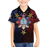 Philippines Guam Family Matching Long Sleeve Bodycon Dress and Hawaiian Shirt Filipino Sun With Guaman Seal LT05 Son's Shirt Blue - Polynesian Pride