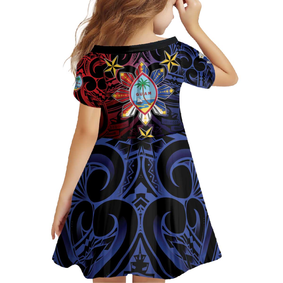 Philippines Guam Family Matching Off The Shoulder Long Sleeve Dress and Hawaiian Shirt Filipino Sun With Guaman Seal LT05 - Polynesian Pride