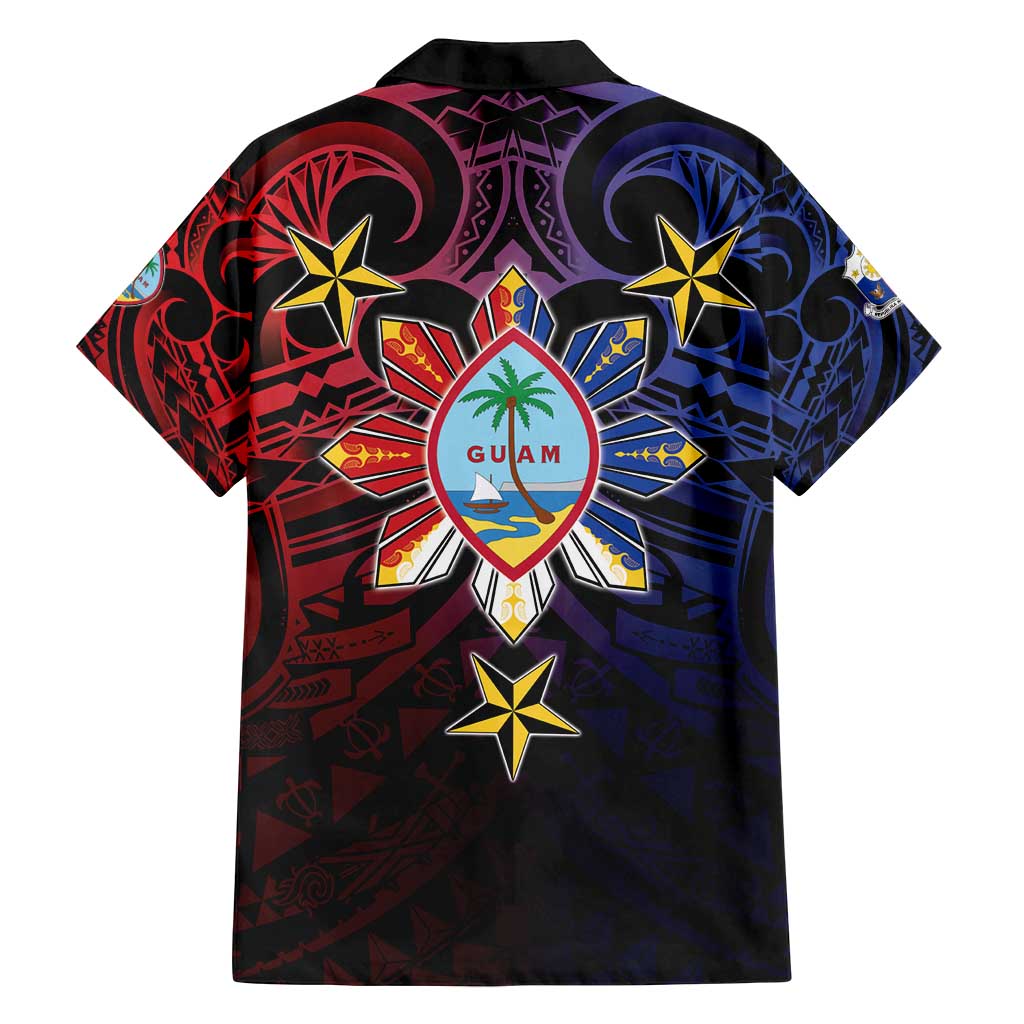 Philippines Guam Family Matching Off Shoulder Short Dress and Hawaiian Shirt Filipino Sun With Guaman Seal