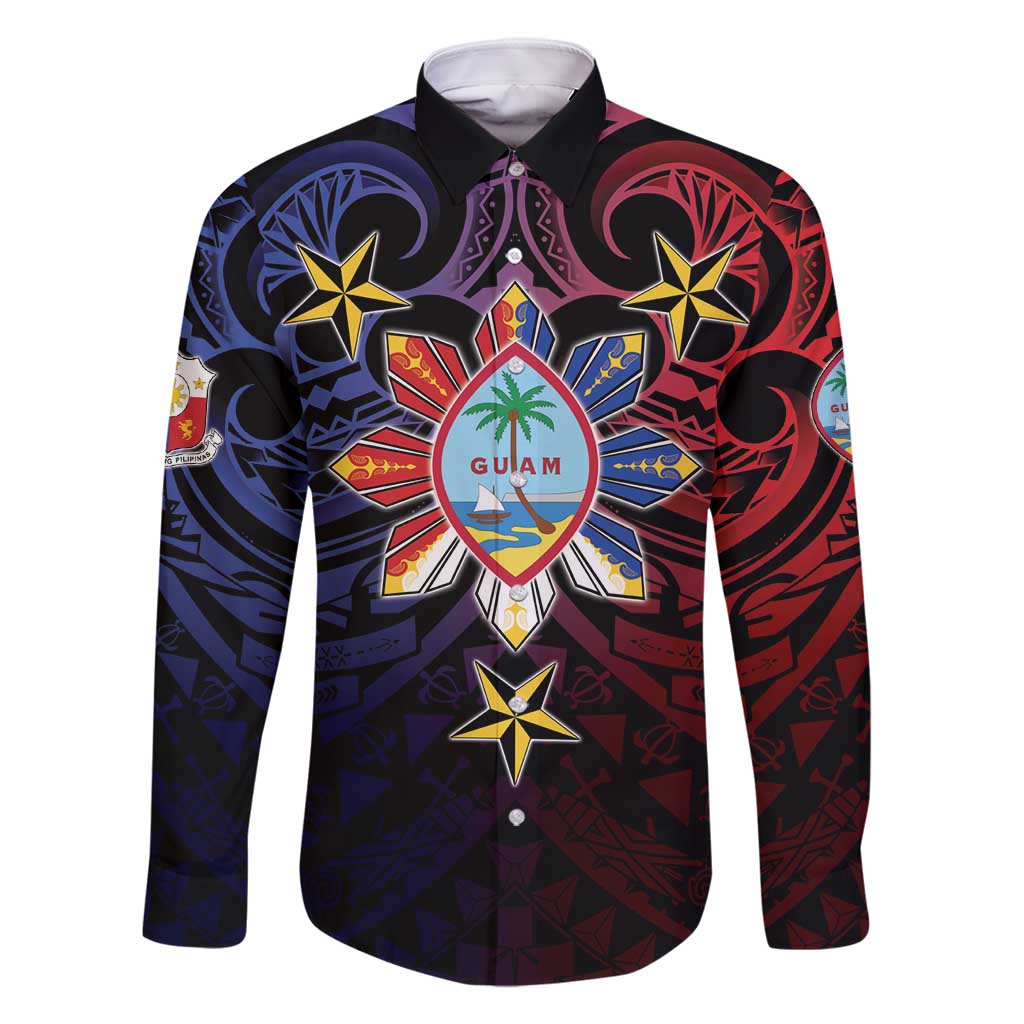 Philippines Guam Family Matching Off Shoulder Short Dress and Hawaiian Shirt Filipino Sun With Guaman Seal