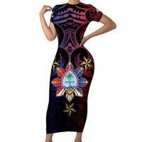 Philippines Guam Family Matching Short Sleeve Bodycon Dress and Hawaiian Shirt Filipino Sun With Guaman Seal