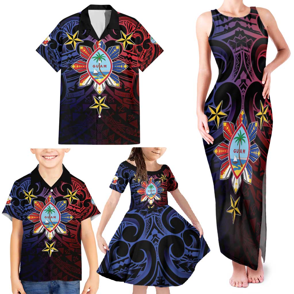 Philippines Guam Family Matching Tank Maxi Dress and Hawaiian Shirt Filipino Sun With Guaman Seal