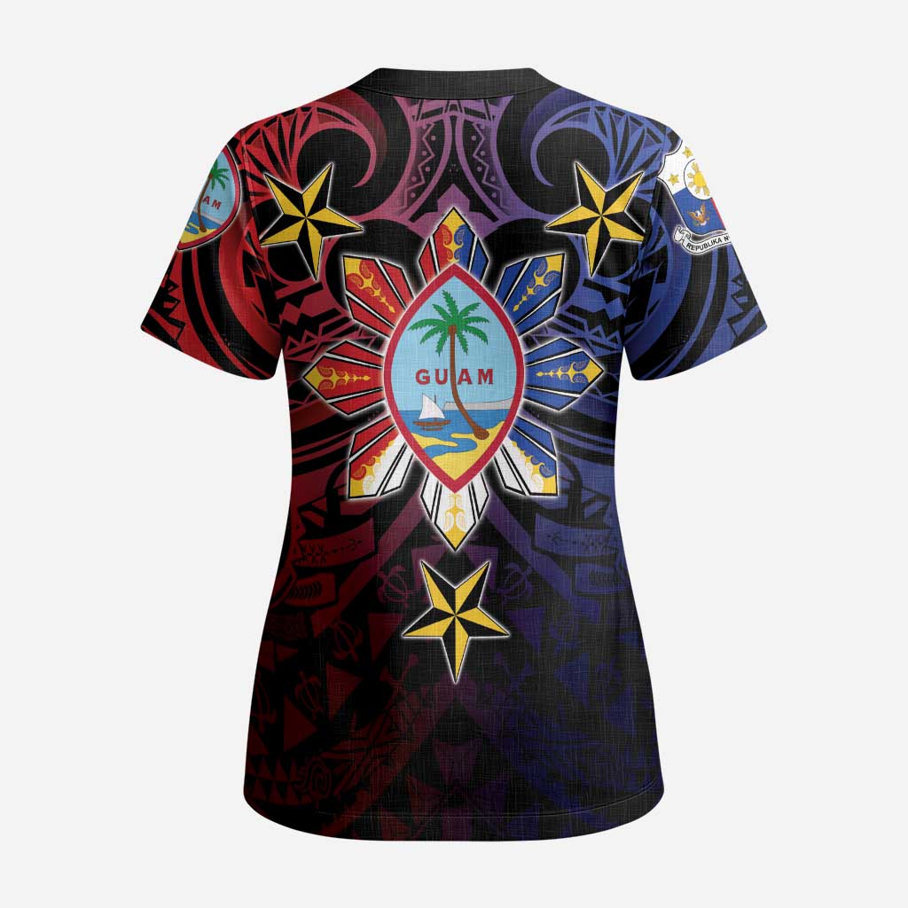 Philippines Guam Scrub Top Filipino Sun With Guaman Seal - Polynesian Pride