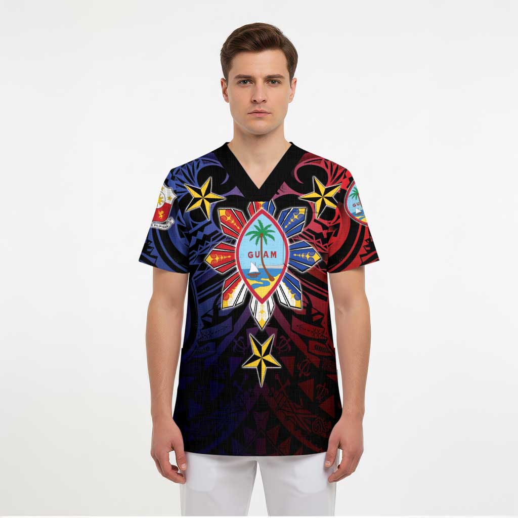Philippines Guam Scrub Top Filipino Sun With Guaman Seal - Polynesian Pride