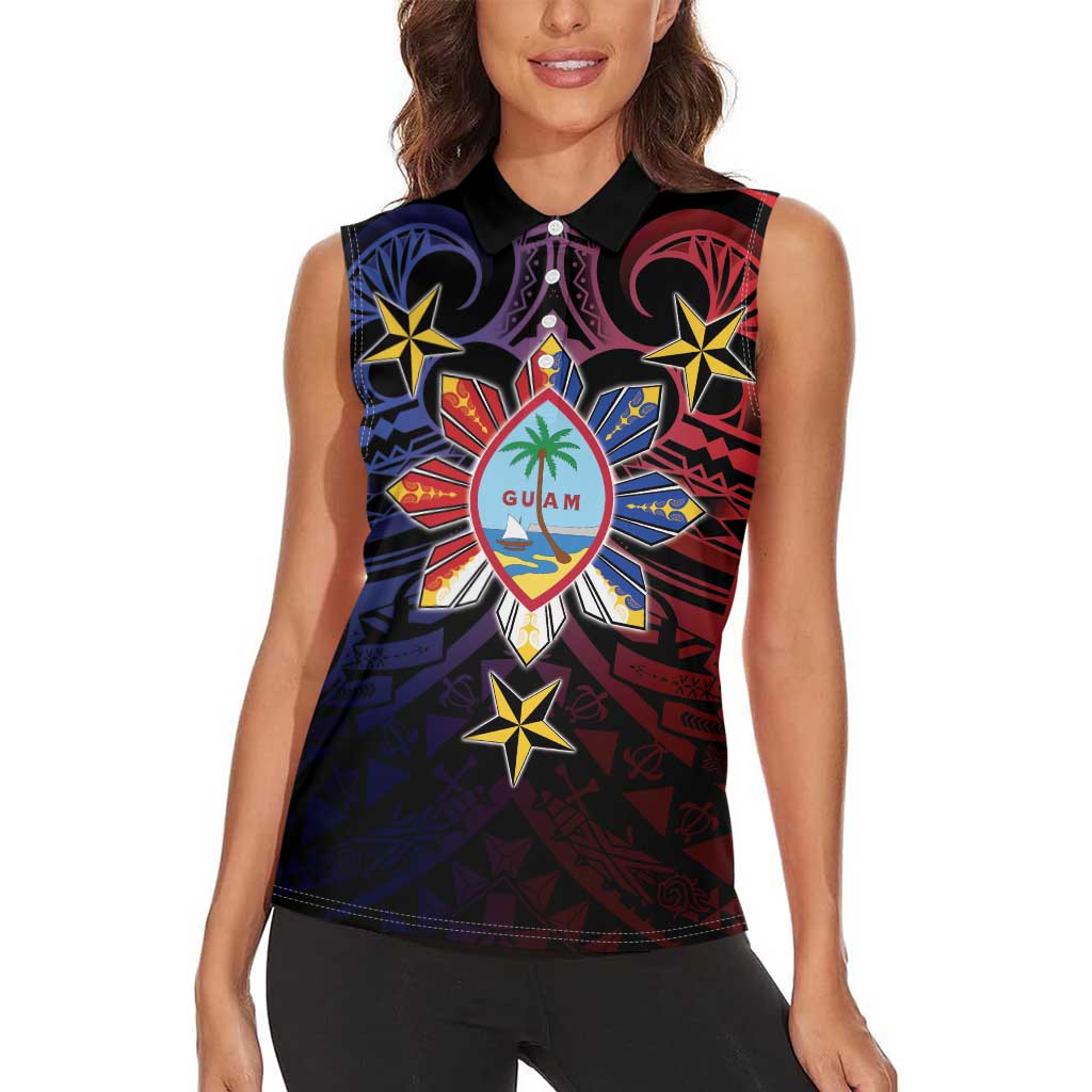 Philippines Guam Women Sleeveless Polo Shirt Filipino Sun With Guaman Seal