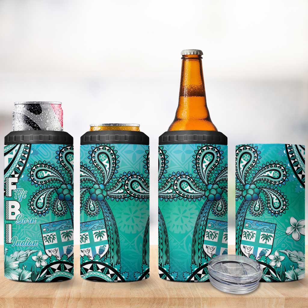 Fiji Born Indian 4 in 1 Can Cooler Tumbler Palm Paisley With Tapa Pattern