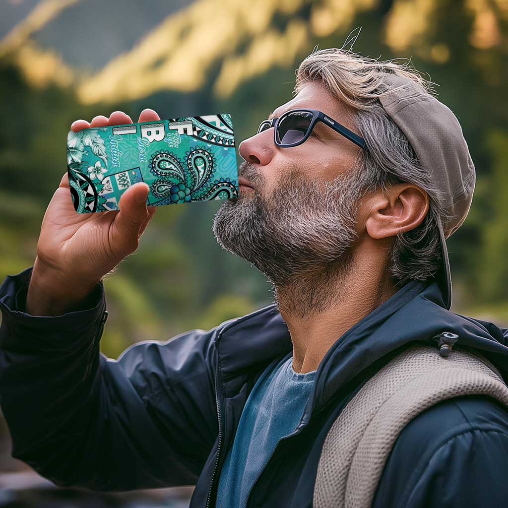 Fiji Born Indian 4 in 1 Can Cooler Tumbler Palm Paisley With Tapa Pattern