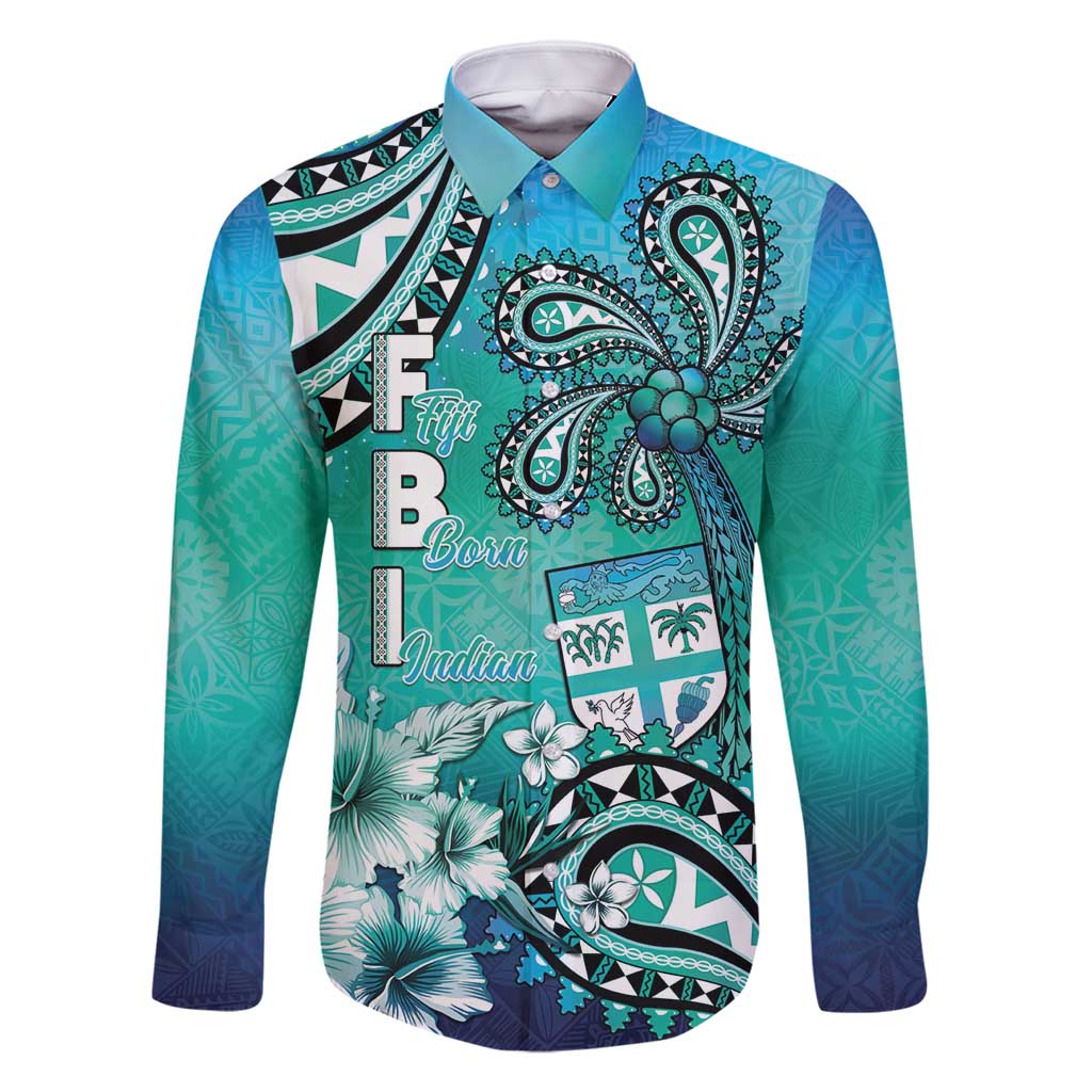 Fiji Born Indian Family Matching Long Sleeve Bodycon Dress and Hawaiian Shirt Palm Paisley With Tapa Pattern