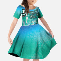 Fiji Born Indian Family Matching Mermaid Dress and Hawaiian Shirt Palm Paisley With Tapa Pattern LT05 Daughter's Dress Aqua - Polynesian Pride