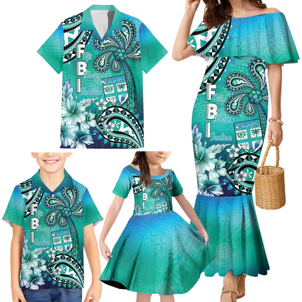 Fiji Born Indian Family Matching Mermaid Dress and Hawaiian Shirt Palm Paisley With Tapa Pattern LT05 - Polynesian Pride