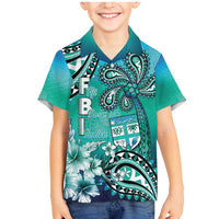 Fiji Born Indian Family Matching Mermaid Dress and Hawaiian Shirt Palm Paisley With Tapa Pattern LT05 Son's Shirt Aqua - Polynesian Pride
