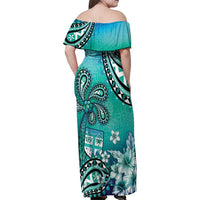 Fiji Born Indian Family Matching Off Shoulder Maxi Dress and Hawaiian Shirt Palm Paisley With Tapa Pattern