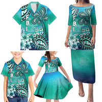 Fiji Born Indian Family Matching Puletasi and Hawaiian Shirt Palm Paisley With Tapa Pattern