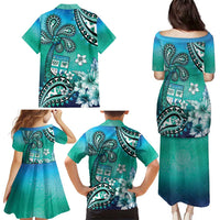 Fiji Born Indian Family Matching Puletasi and Hawaiian Shirt Palm Paisley With Tapa Pattern