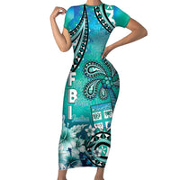 Fiji Born Indian Family Matching Short Sleeve Bodycon Dress and Hawaiian Shirt Palm Paisley With Tapa Pattern