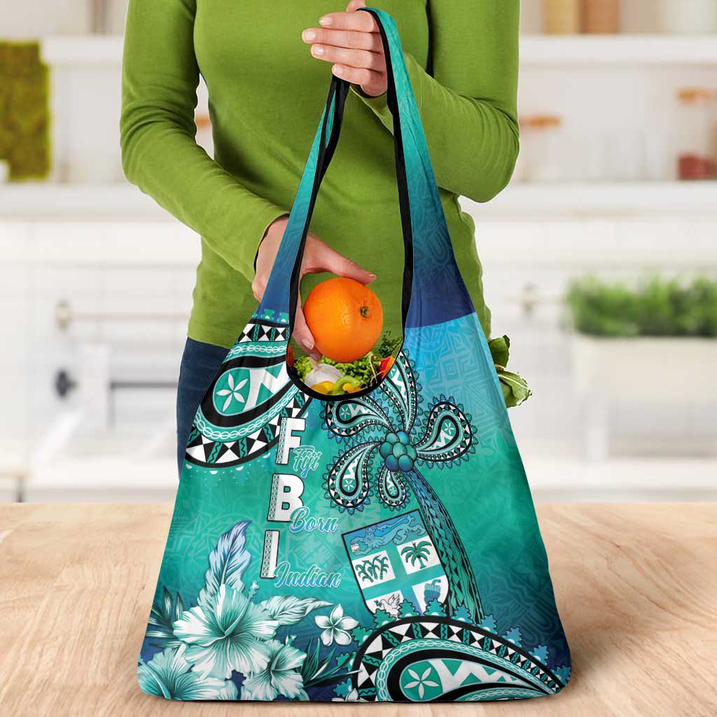 Fiji Born Indian Grocery Bag Palm Paisley With Tapa Pattern
