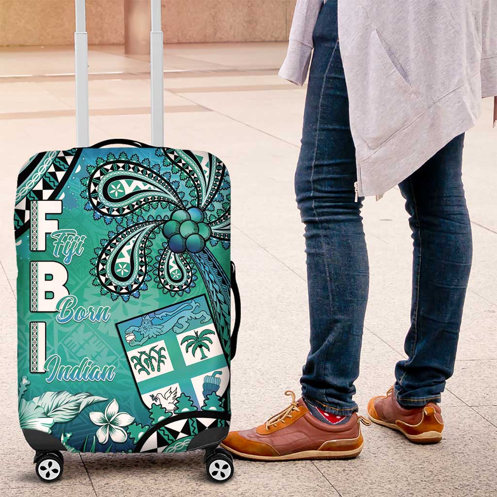 Fiji Born Indian Luggage Cover Palm Paisley With Tapa Pattern