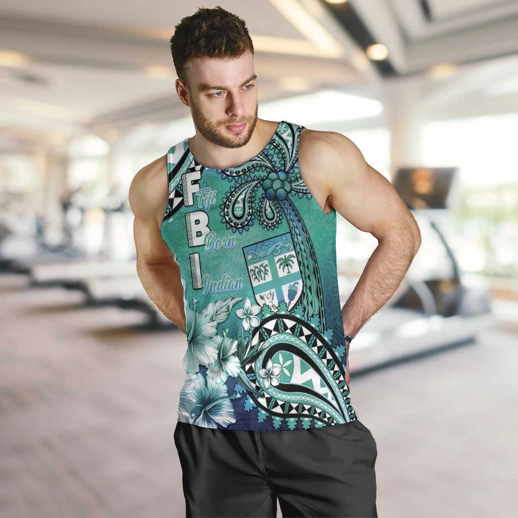 Fiji Born Indian Men Tank Top Palm Paisley With Tapa Pattern