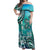 Fiji Born Indian Off Shoulder Maxi Dress Palm Paisley With Tapa Pattern