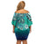 Fiji Born Indian Off Shoulder Short Dress Palm Paisley With Tapa Pattern