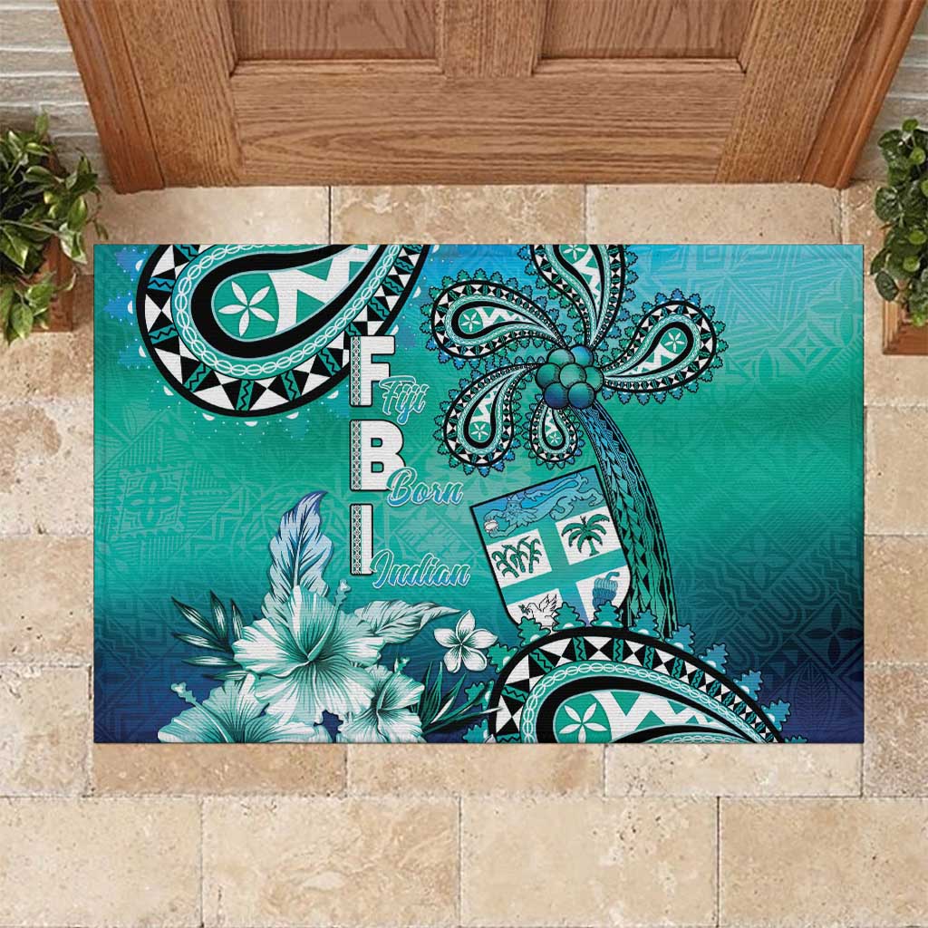 Fiji Born Indian Rubber Doormat Palm Paisley With Tapa Pattern