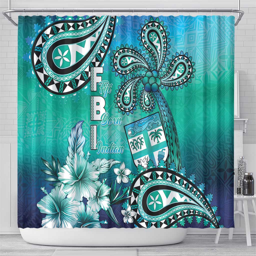 Fiji Born Indian Shower Curtain Palm Paisley With Tapa Pattern
