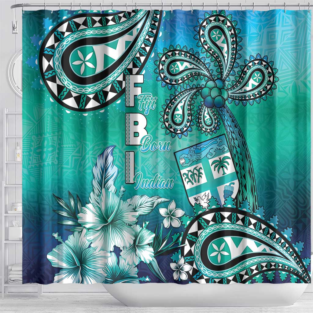 Fiji Born Indian Shower Curtain Palm Paisley With Tapa Pattern