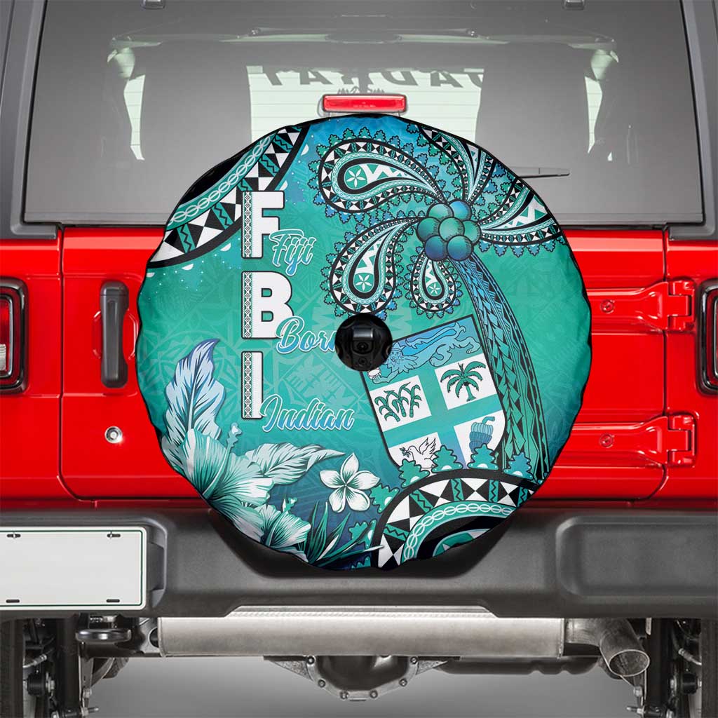 Fiji Born Indian Spare Tire Cover Palm Paisley With Tapa Pattern