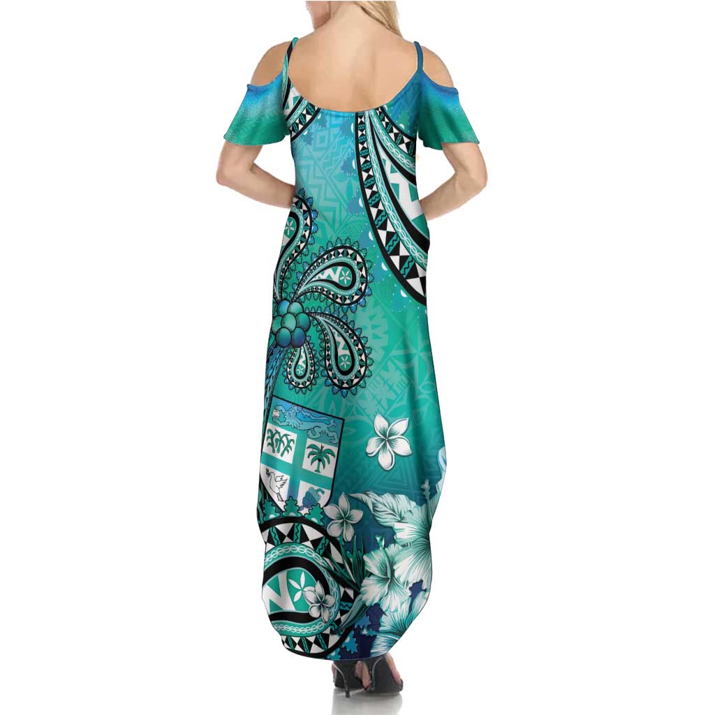 Fiji Born Indian Summer Maxi Dress Palm Paisley With Tapa Pattern