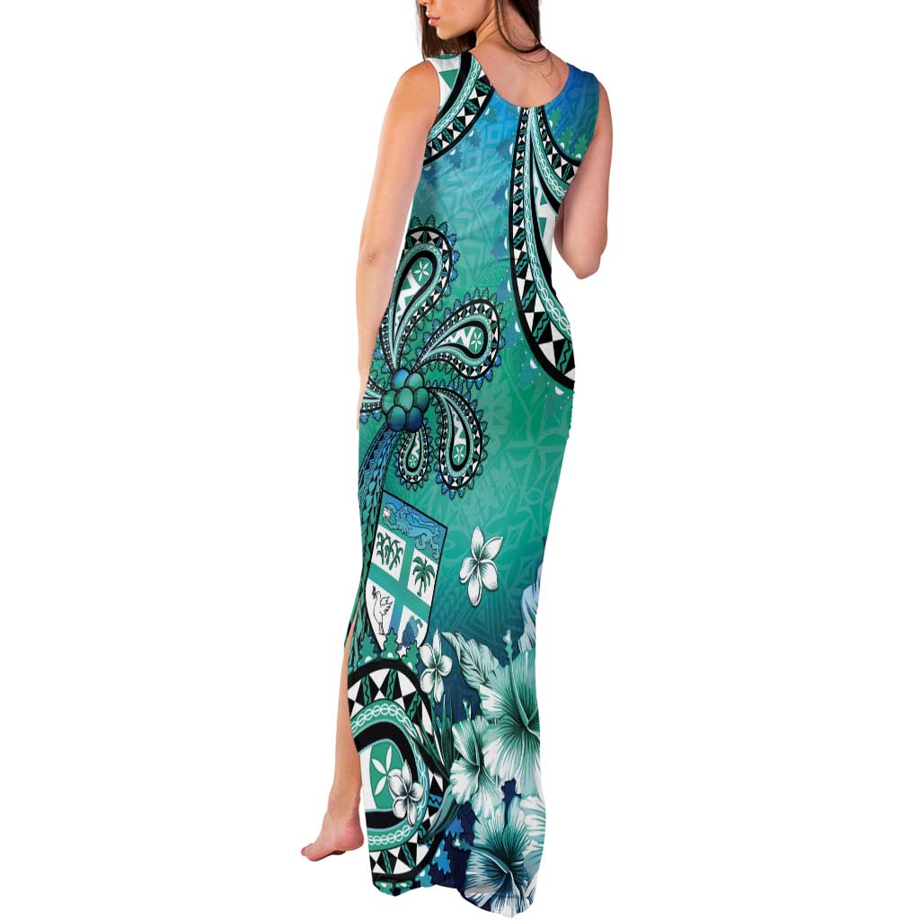 Fiji Born Indian Tank Maxi Dress Palm Paisley With Tapa Pattern