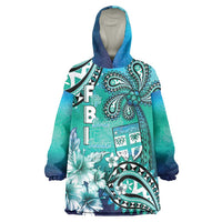 Fiji Born Indian Wearable Blanket Hoodie Palm Paisley With Tapa Pattern