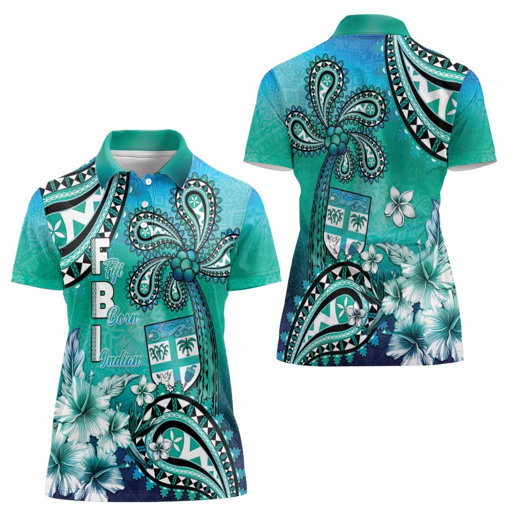 Fiji Born Indian Women Polo Shirt Palm Paisley With Tapa Pattern