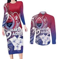 Guam Gadao Couples Matching Long Sleeve Bodycon Dress and Long Sleeve Button Shirt Hafa Adai Micronesian Tribal Pattern