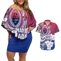 Guam Gadao Couples Matching Off Shoulder Short Dress and Hawaiian Shirt Hafa Adai Micronesian Tribal Pattern LT05 Red - Polynesian Pride