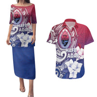 Guam Gadao Couples Matching Puletasi and Hawaiian Shirt Hafa Adai Micronesian Tribal Pattern