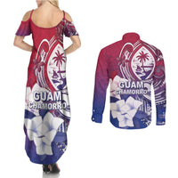 Guam Gadao Couples Matching Summer Maxi Dress and Long Sleeve Button Shirt Hafa Adai Micronesian Tribal Pattern