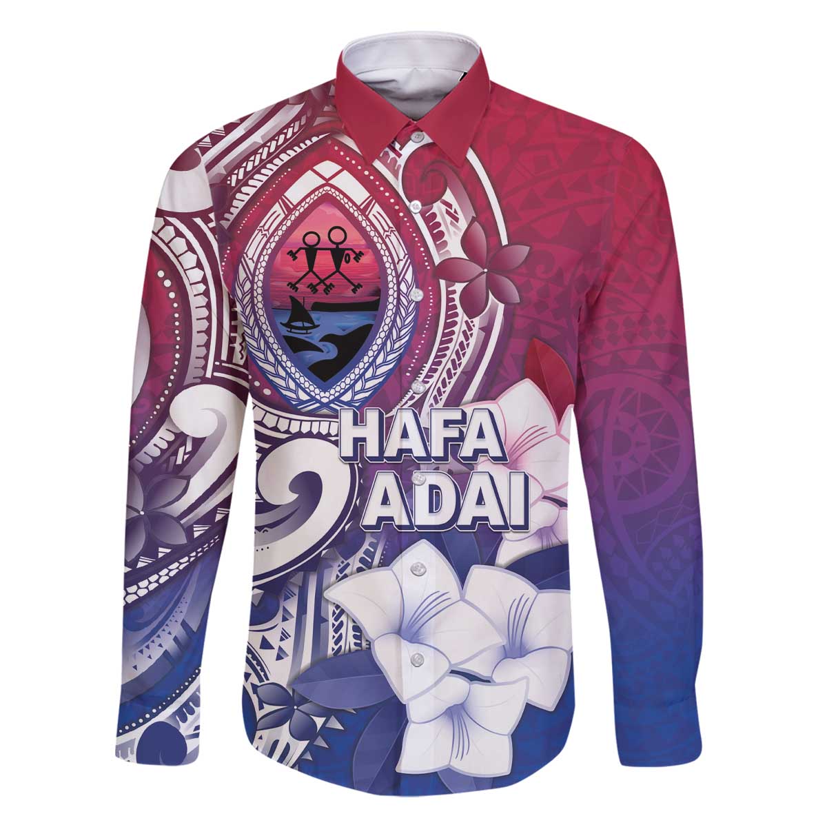 Guam Gadao Family Matching Off The Shoulder Long Sleeve Dress and Hawaiian Shirt Hafa Adai Micronesian Tribal Pattern