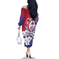 Guam Gadao Family Matching Off The Shoulder Long Sleeve Dress and Hawaiian Shirt Hafa Adai Micronesian Tribal Pattern