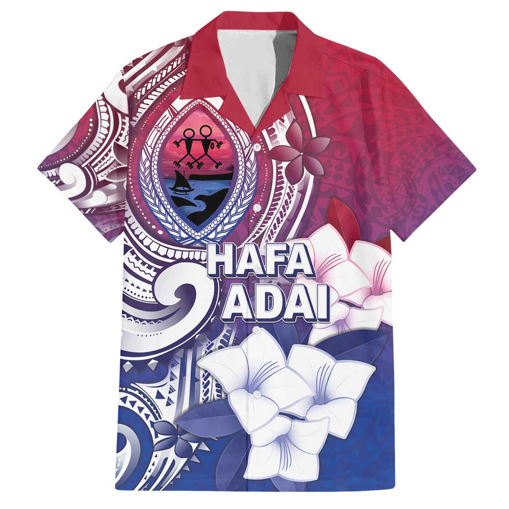 Guam Gadao Family Matching Off Shoulder Maxi Dress and Hawaiian Shirt Hafa Adai Micronesian Tribal Pattern LT05 Dad's Shirt - Short Sleeve Red - Polynesian Pride