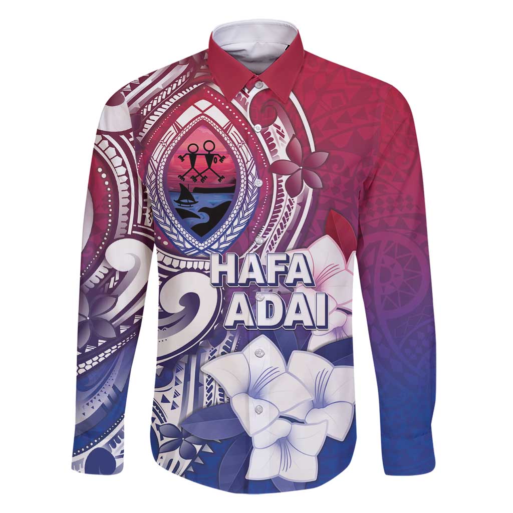 Guam Gadao Family Matching Off Shoulder Maxi Dress and Hawaiian Shirt Hafa Adai Micronesian Tribal Pattern LT05 Dad's Shirt - Long Sleeve Red - Polynesian Pride