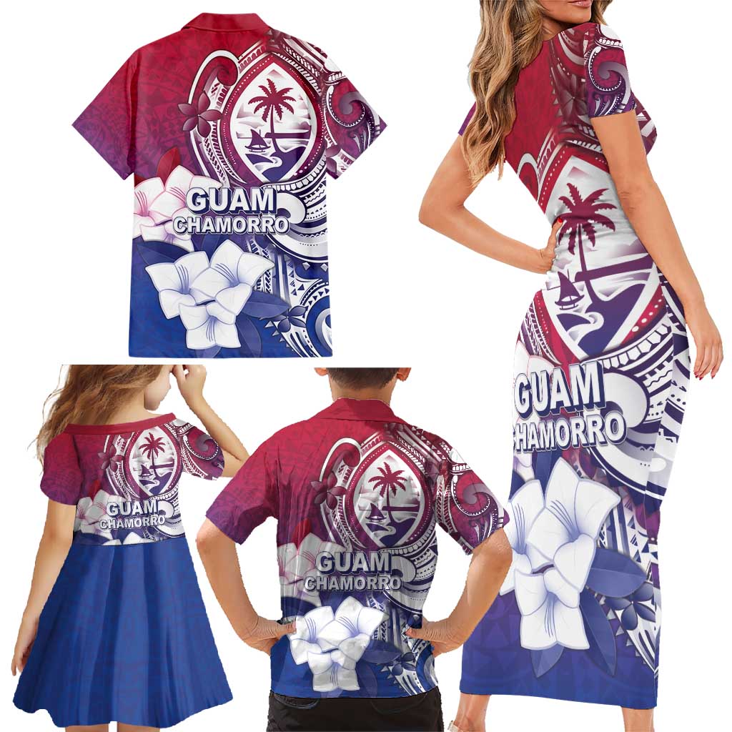 Guam Gadao Family Matching Short Sleeve Bodycon Dress and Hawaiian Shirt Hafa Adai Micronesian Tribal Pattern
