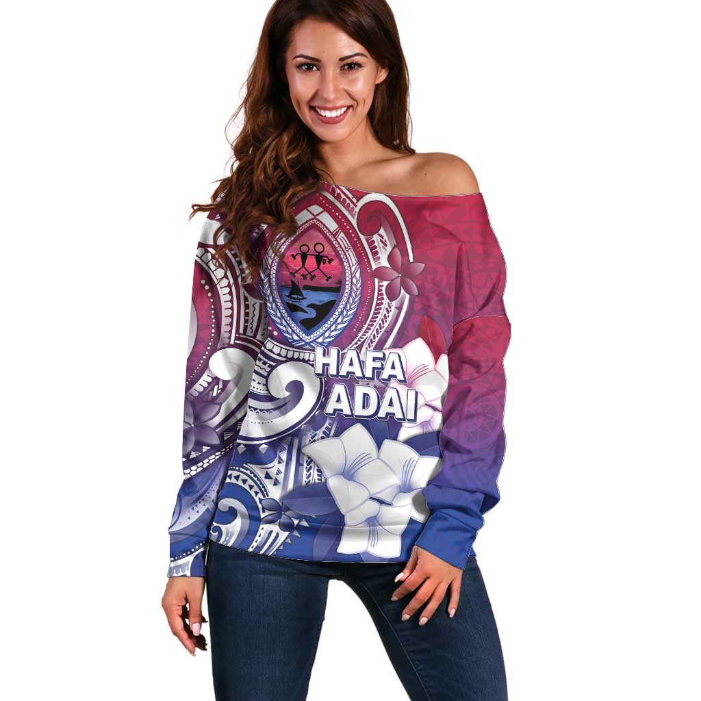 Guam Gadao Off Shoulder Sweater Hafa Adai Micronesian Tribal Pattern LT05 Women Red - Polynesian Pride
