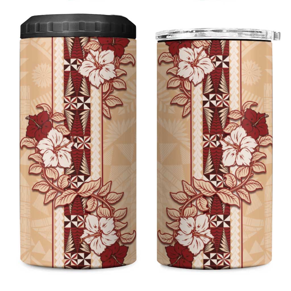 Tonga Language Week 4 in 1 Can Cooler Tumbler Hibiscus Tongan Ngatu Pattern